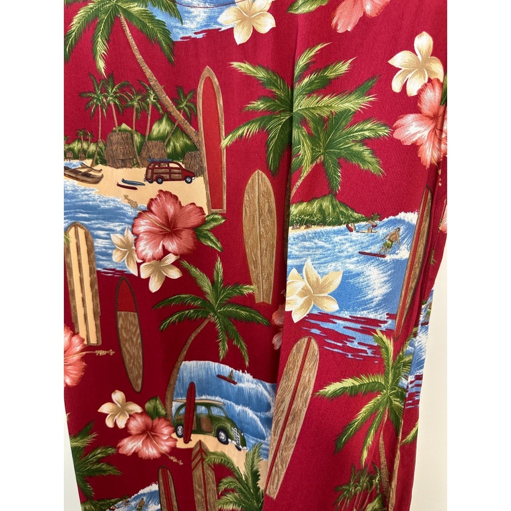 Hilo Hattie Red Tropical Scenic Surfboard Rayon Midi Dress Small Hawaiian Floral - Picture 6 of 14